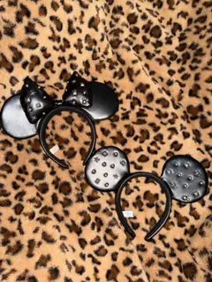 黒いミッキーミニー耳カチューシャ（スタッズ付き）