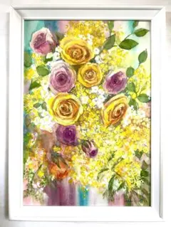 パステル画「ミモザ」（額付き） パステル画「ミモザ」（額付き） - メルカリ 絵画