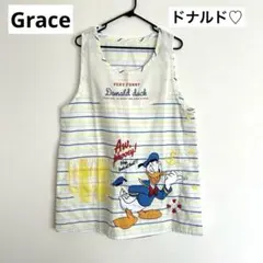 GRACE ディズニー　ドナルド　エプロン　パステル　ストライプ　保育士　大人