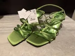 ZARA サテン ストラップ サンダル グリーン 37のサムネイル