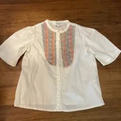 Bonpoint 4Yrs ホワイト刺繍半袖シャツ