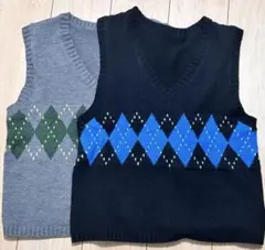 アーガイル柄ニットベスト グレー ブラック　2着まとめ売り