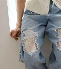 kastane カスタネ レースデニムパンツ