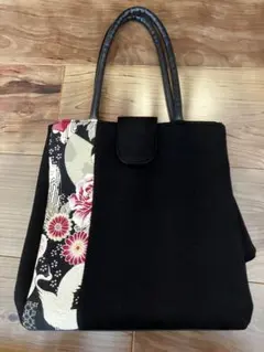 和装用バッグ 黒と花柄
