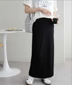 ブラック タイトスカート ロング丈 ウエストゴムのサムネイル