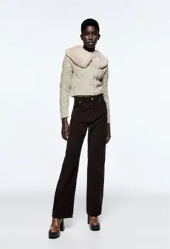 ZARA フェイクファーカラーカーディガン セーター