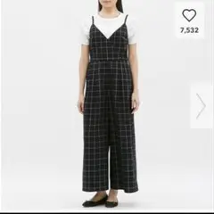 サロペット　ワイドパンツ　チェック柄　コットン　　s【ジーユー】