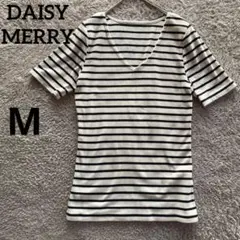 デイジーメリー　DAISY MERRY Ｖネックボーダーカットソー　白　黒　Mのサムネイル