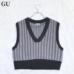 ジーユー GU ストライプ Vネックニットベスト グレー 大人カジュアル 可愛い