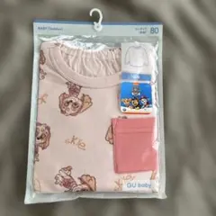 新品 GU BABY 80 パウパトロール スカイ総柄カンタンT(長袖) ピンク