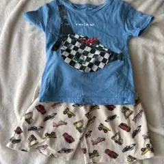 青いTシャツ 車柄ハーフパンツ セット