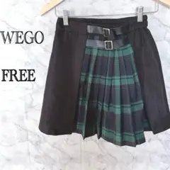 WEGO チェック切替プリーツスカート ベルト付き ブラック グリーン ミニス