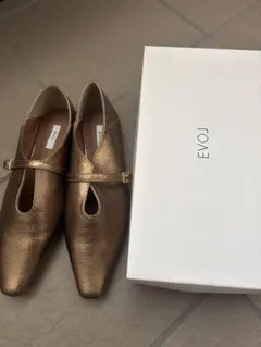 EVOLゴールド ポインテッドトゥ フラットシューズ