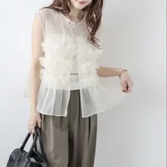 AMELY チュールフリル　シアーブラウス　フリーサイズ　アイボリーのサムネイル
