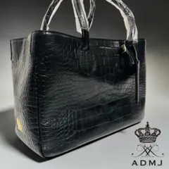美品 ADMJ クロコ型押し レザー トートバッグ 肩掛け A4収納可 ブラック