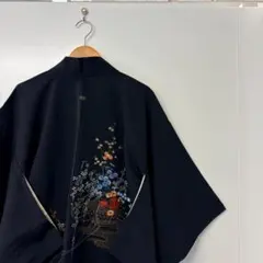 【一品物】正絹 黒羽織 花籠柄 古典和柄 刺繍 上品 華やか 和モード
