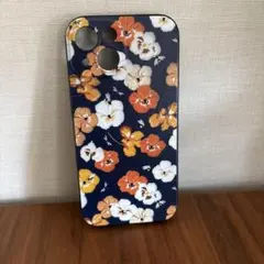 花柄ネイビー iPhone15用ソフトケース