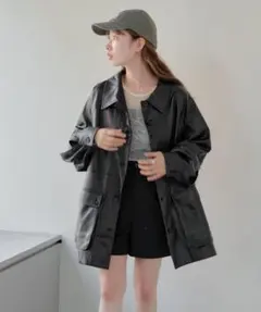 カスタネ　 黒レザー ロングジャケット