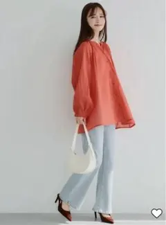 新品タグ付き　coca ビッグガーゼシャツ　赤　Red 透け感　長袖　M シアー