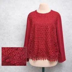 美品 上品 レース 切り替え トップス ボルドー系 秋冬コーデ カジュアル