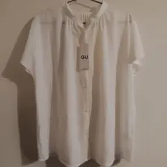 新品 GU ドレープバンドカラーシャツ 半袖 ホワイト XL