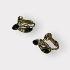 ④ ヴィンテージ風 イヤリング ゴールド エメラルドグリーン 華やか ネジバネ式