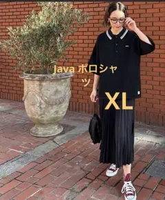 Javaメッシュ ブラック ポロシャツ ストライプ襟