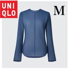 ユニクロ　シアークルーネックT（長袖）　ブルー　青　M マメクロゴウチ　透け感