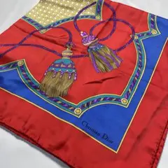 2509-318｜ディオール スカーフ シルク レッド タグあり