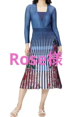 美品✨Desigual プリーツニットロングワンピース 花柄 ブルーのサムネイル