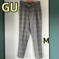 GU ジーユー チェック柄 カジュアル パンツ Mレディース グレー