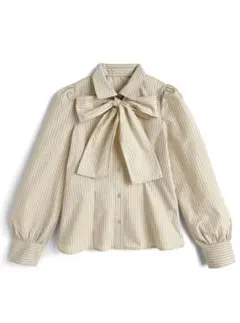 ボウタイ付きストライプ柄ブラウス[gn563]