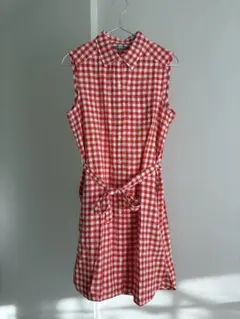 ユニクロ ノースリーブシャツワンピース レッドチェック