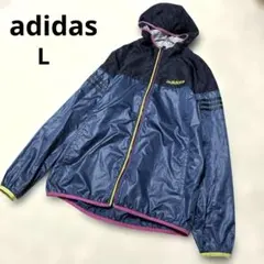 adidas アディダス パーカージャケット ネイビー シャカシャカ L