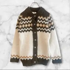 デンマーク製肉厚ニットカーディガンセーターユーロヴィンテージピュアウールブラウン