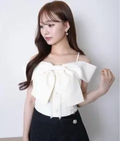 LIP SERVICE ツイードリボンオフショル トップス