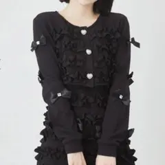 Ank Rouge フリルプチリボンカーデ ブラック