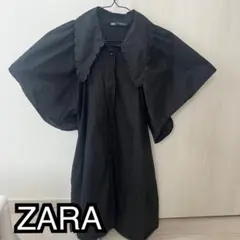 ZARA ブラック 半袖ワンピース 襟付き