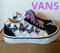 未使用 VANS バタフライ刺繍 キッズスニーカー 女の子 紫 黒 白 蝶