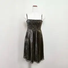 H&M グリッターキャミワンピース（S）プリーツ 光沢 ブラック パーティー