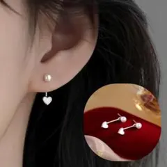 ハート 垂れ下がり ボール ミニ ピアス シルバー S925 高さ調整可能