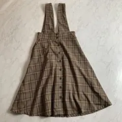 美品　グラシア　チェック柄 フレアワンピース　ジャンパースカート　Ｍ　茶色