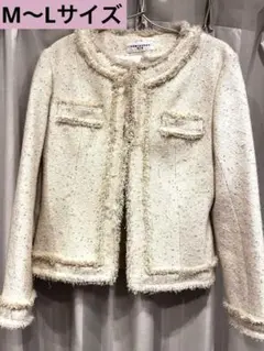 組曲　ノーカラー ツイード フリンジジャケット アイボリー色