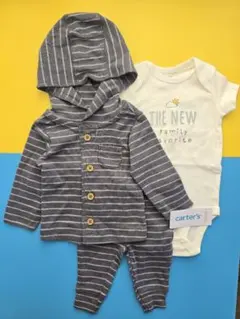 【未使用】 Carter's　ベビー服 3点セット 3M グレー ストライプ