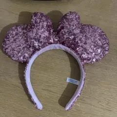 ディズニー　カチューシャ　ピンク　リボン　スパンコール
