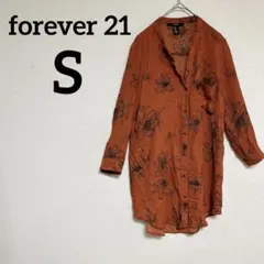 美品❣️FOREVER 21 【S】花柄シャツ ブラウン 透け感 七分袖