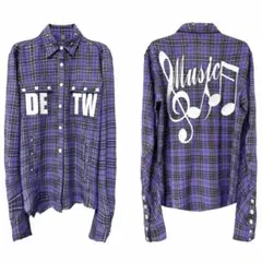 正規店購入 DETW 25AW 紫色 チェック柄シャツ パープル