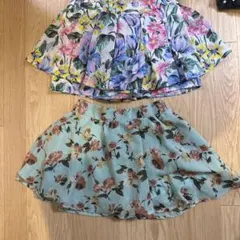 花柄フレアキュロットショートパンツ付き2枚セット