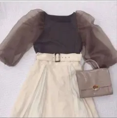 【新品未使用】NICE CLAUP オーガンジートップス ブラウン シフォン