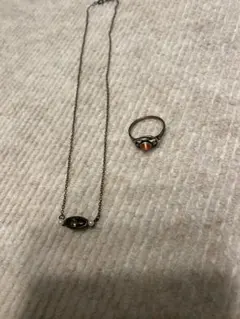Silver 925 オレンジと黒のネックレスとリングのセット